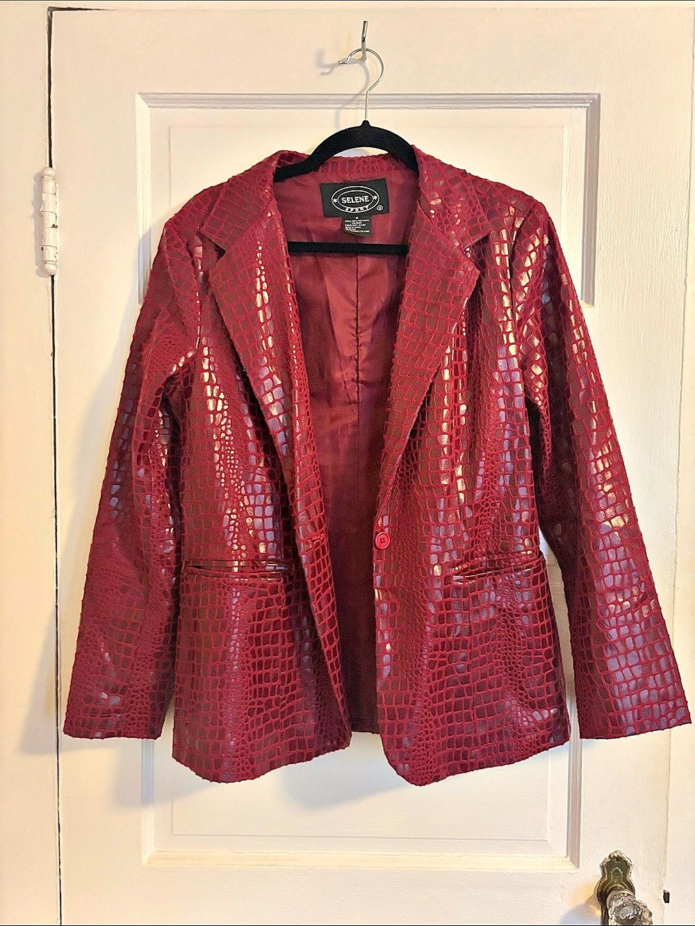 Vintage red Selene Sport Mesh faux crocodile leather Blazer
